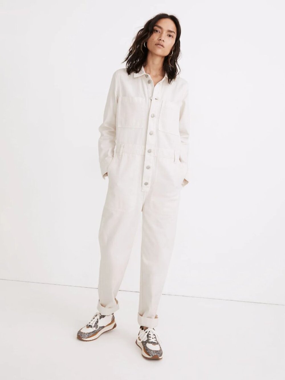 NWT Madewell Garment-Dyed Relaxed Coverall Jumpsuit in Antique Cream Denim S